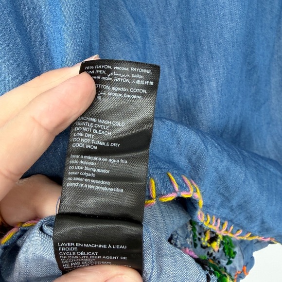 Bebe Denim Off Shoulder Embroidered Dress XS Cottagecore Boho Festival Blue - Picture 6 of 6